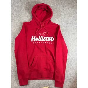 Hollister Hoodie Womens Red Spellout Pullover Sweatshirt Fleece Sporty Small